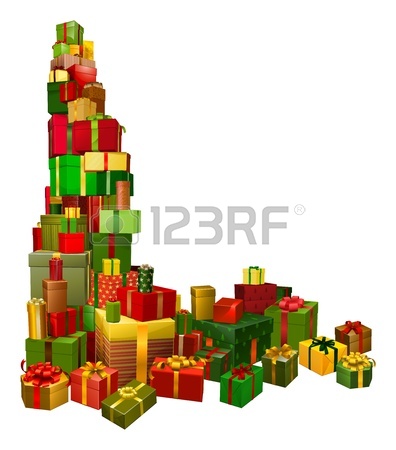 396x450 Pile Of Presents Or Gifts Stacked In The Shape Of A Christmas