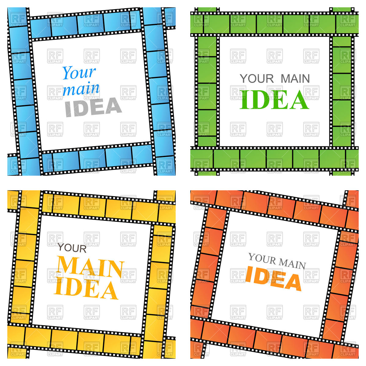 1200x1200 Square Frames Of The Film Strips In Different Colors Royalty Free