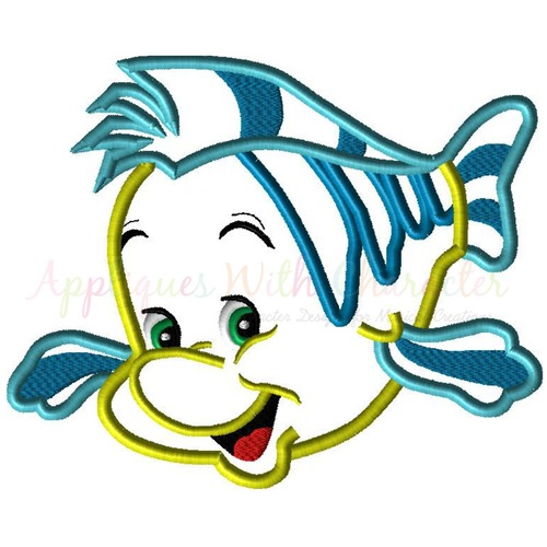 500x500 Little Mermaid Flounder Applique Design By Appliques With Character