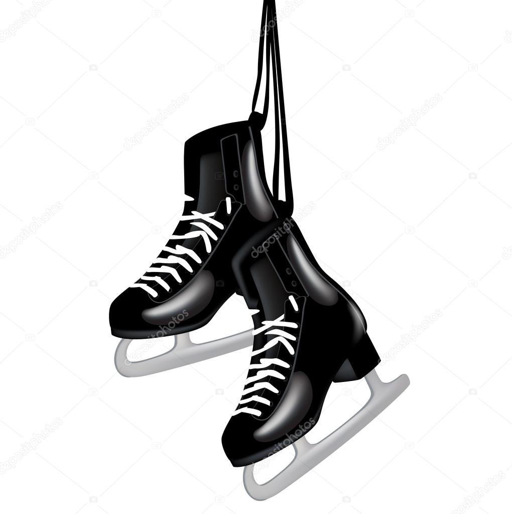 1020x1024 Pair Of Black Ice Skates On White Stock Vector Corneliap
