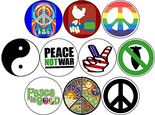 522x388 Set Of 10 Pinback Buttons Hippies 60s Woodstock Peace