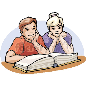 300x300 Royalty Free A Boy And A Girl Reading A Big Book 154751 Vector