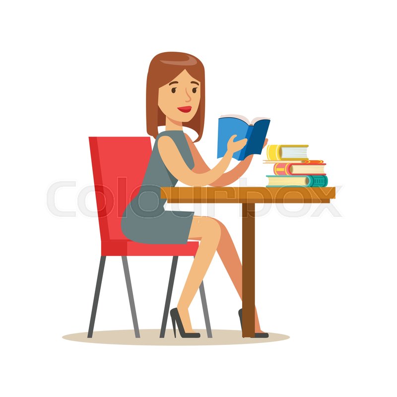 800x800 Woman Reading A Book At The Table, Smiling Person In The Library
