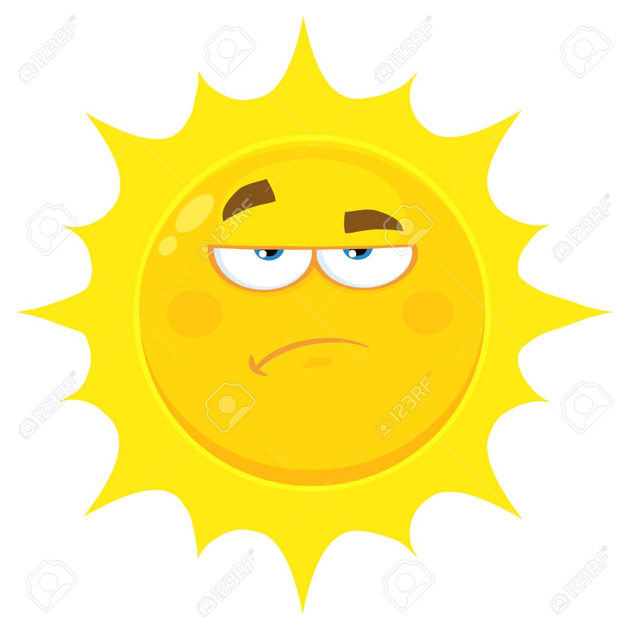 1299x1300 Grumpy Yellow Sun Cartoon Emoji Face Character With Sadness