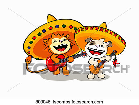 450x338 Clip Art Of A Lion And A Dog Wearing Sombreros And Playing Guitars