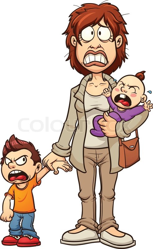 493x800 Stressed Out Mom. Vector Clip Art Illustration With Simple