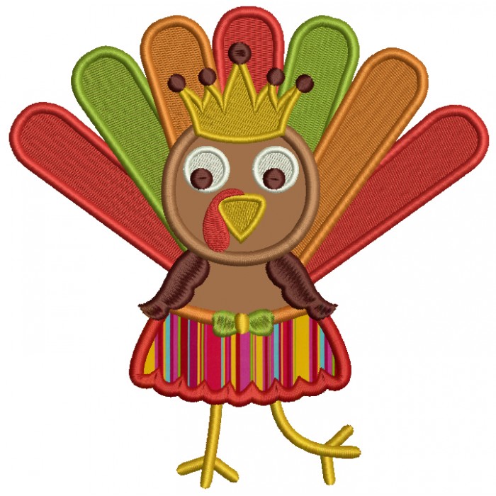 700x700 Girl Turkey With A Crown And Waering Skirt Thanksgiving Applique