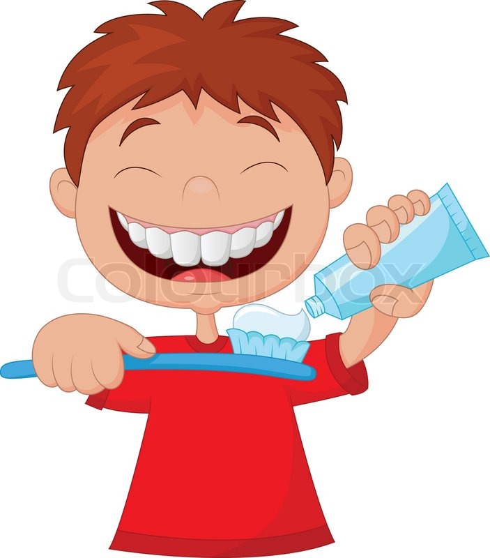 703x800 Vector Illustration Of Kid Cartoon Squeezing Tooth Paste On