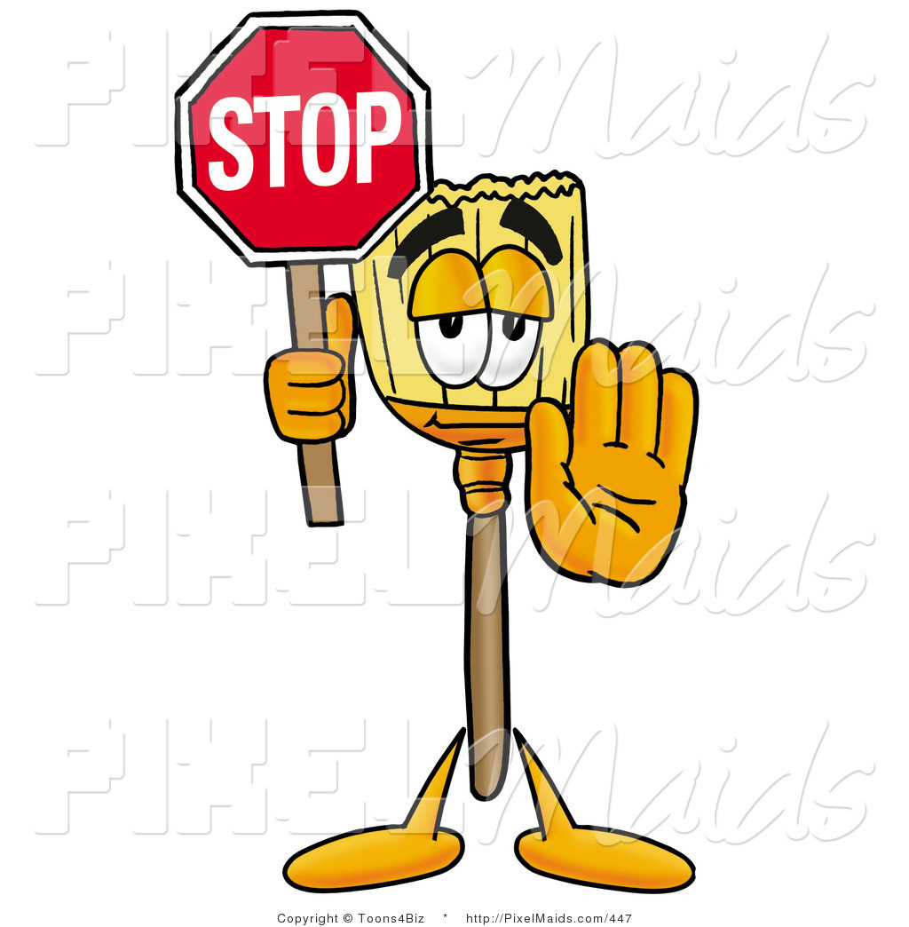 1024x1044 Clipart Of A Cute Broom Mascot Cartoon Character Holding A Stop