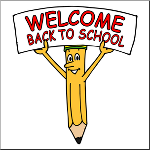 304x304 Clip Art Cartoon Pencil W Welcome Back To School Sign Color I