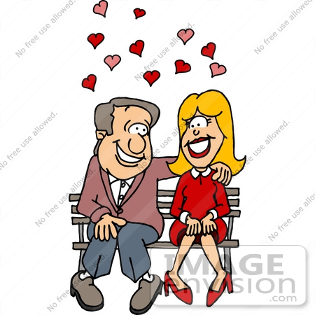 450x450 Couple In Love, Sitting On A Bench, Surrounded By Hearts Clipart
