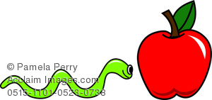 300x141 Art Image Of A Worm Inching His Way To A Shiny Red Apple