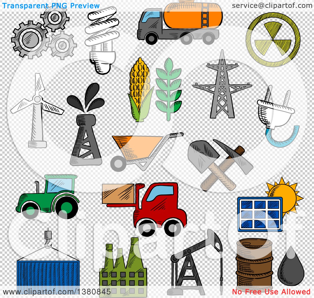 1080x1024 Clipart Of Sketched Industry Energy Icons With Oil Pump