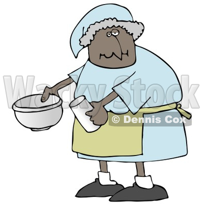 400x400 Illustration Of A Black Lady In A Green Apron, Putting Ingredients