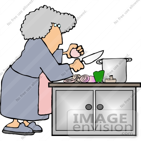450x450 Senior Woman Making Soup, Preparing Ingredients Clipart