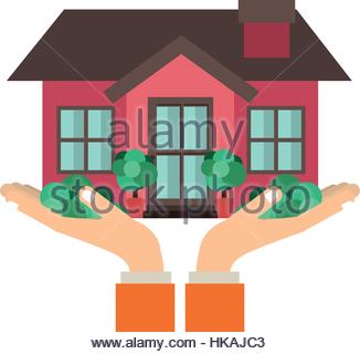 326x320 Sticker Contour Of Hands Holding A House With Heart Inside Stock