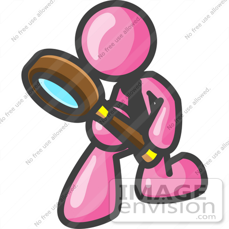 450x450 Clip Art Graphic Of A Pink Guy Character Using A Magnifying Glass