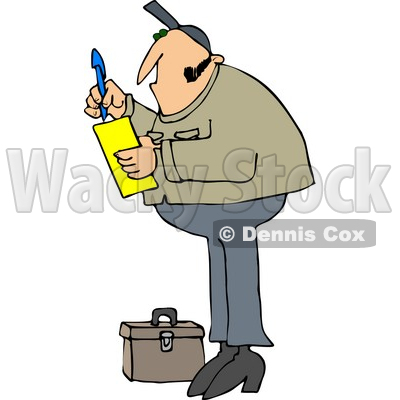 400x400 Free (Rf) Clipart Illustration Of A Worker Man Standing By A Tool