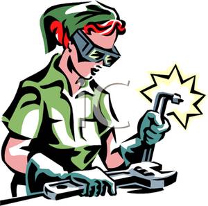 300x297 Free Clipart Image A Woman Welding A Wrench