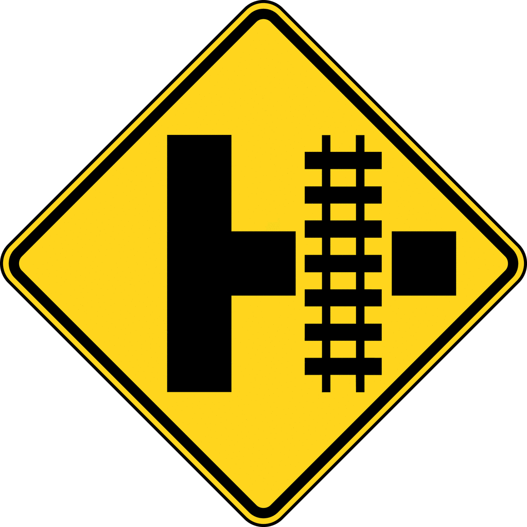 1024x1024 Highway Rail Grade Crossing Advance Warning T Intersection, Color