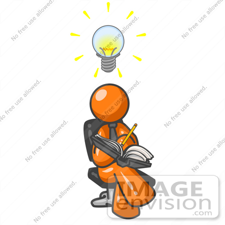 450x450 Clip Art Graphic Of An Orange Guy Character Writing Down