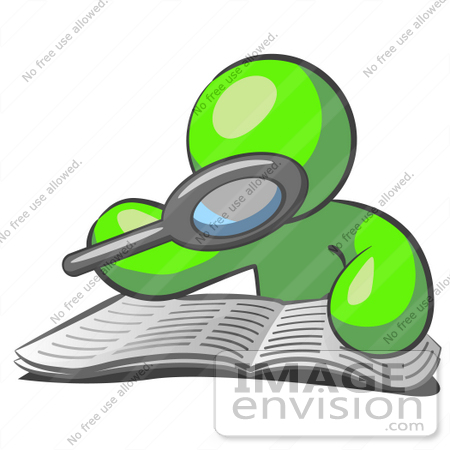 450x450 Clip Art Graphic Of A Lime Green Guy Character Reading A Book