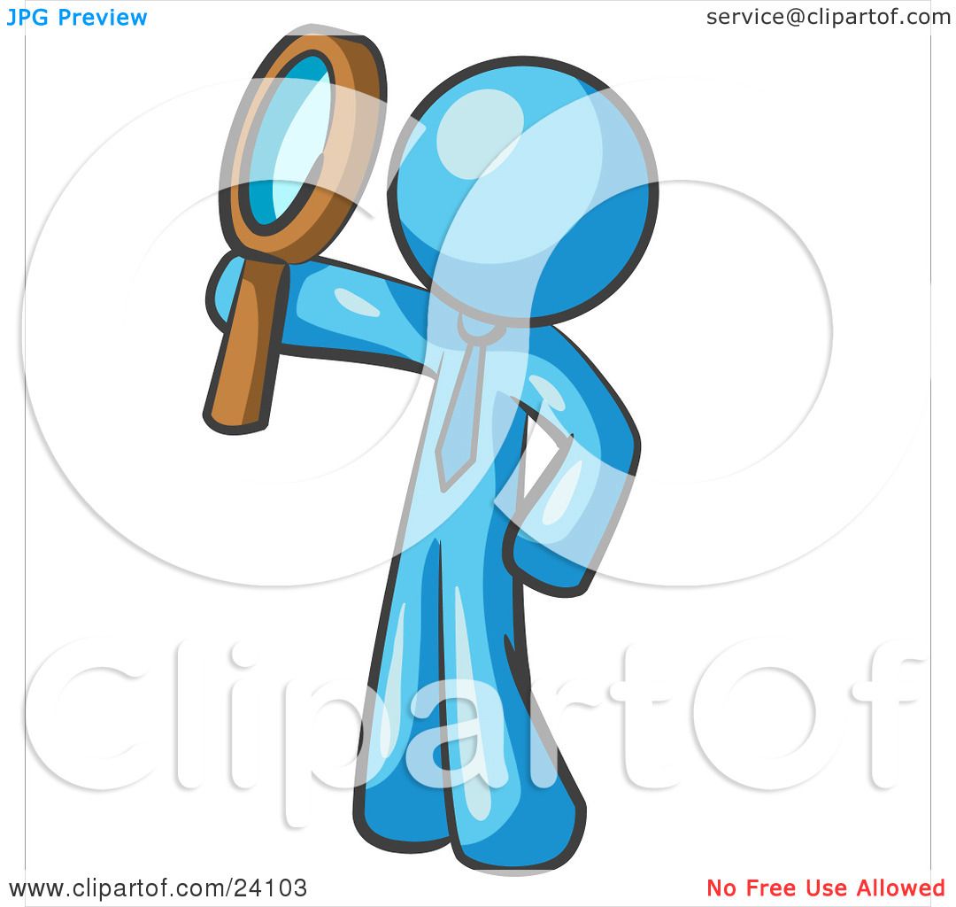 1080x1024 Clipart Illustration Of A Light Blue Man Holding Up A Magnifying