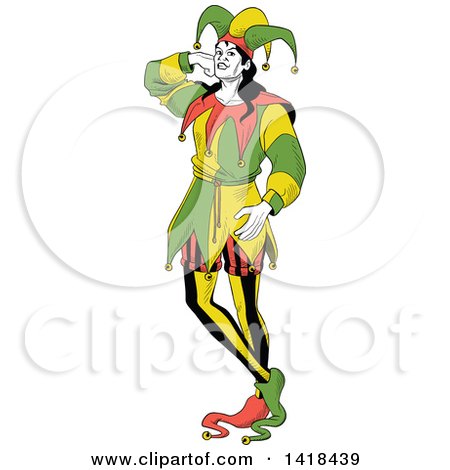 450x470 Clipart Of A Blackd White Jester Joker Resting A Foot On