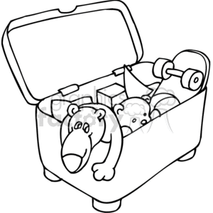 300x300 Royalty Free Black And White Outline Of A Toy Box Full Of Toys
