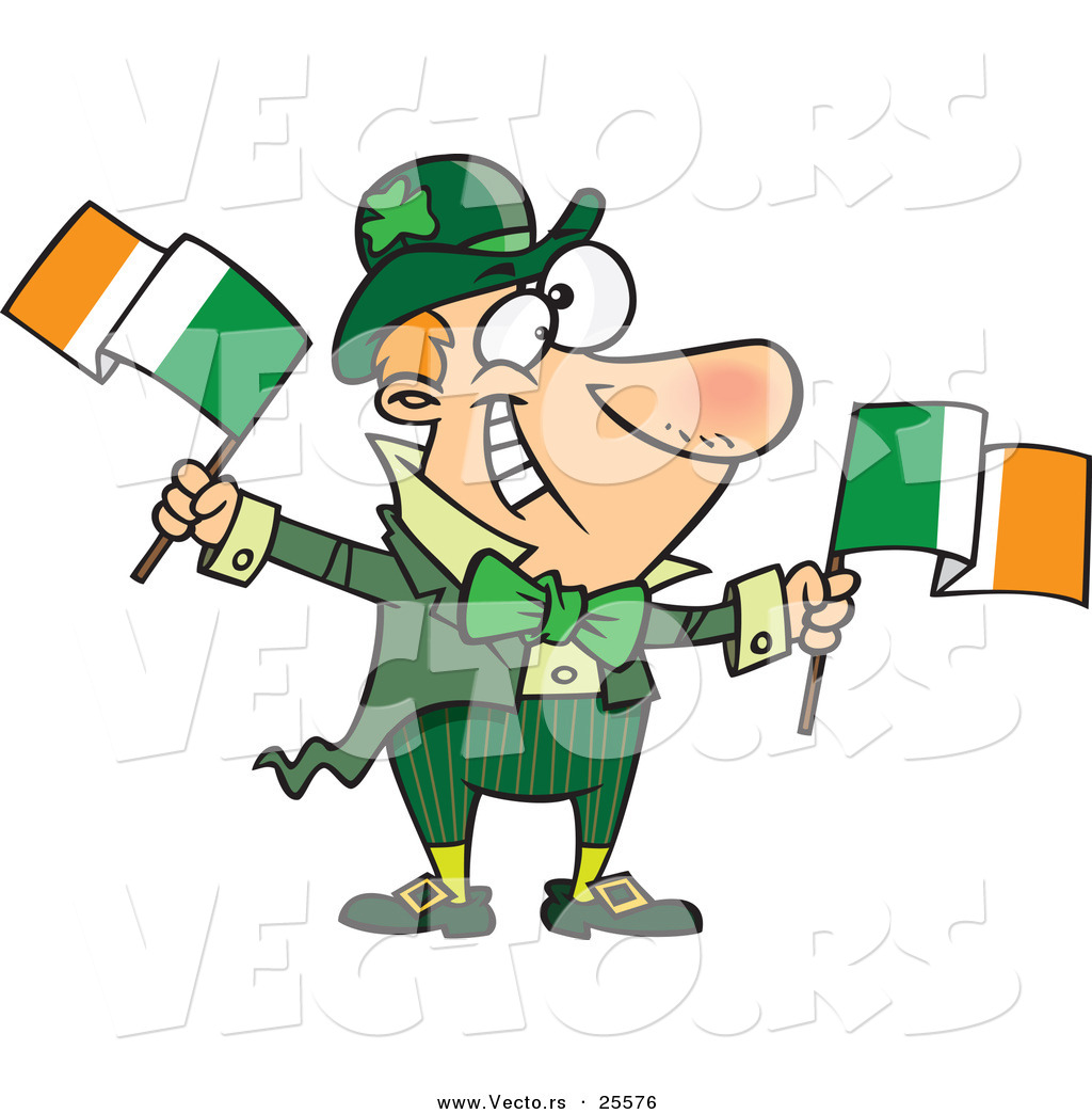 1024x1044 Vector Of A Happy Cartoon Leprechaun Man Waving Two Irish Flags By