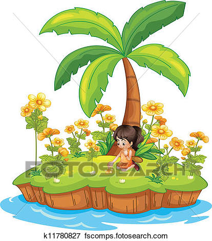414x470 Clip Art Of Girl On An Island K11780827
