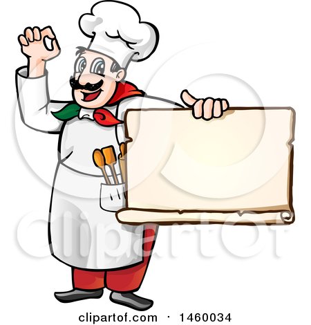 450x470 Clipart Of A Cartoon Italian Chef Holding A Pizza Sign