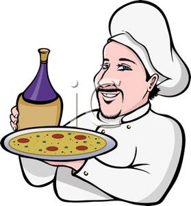 279x300 Colorful Cartoon Of A Italian Chef Serving Pizza And Wine