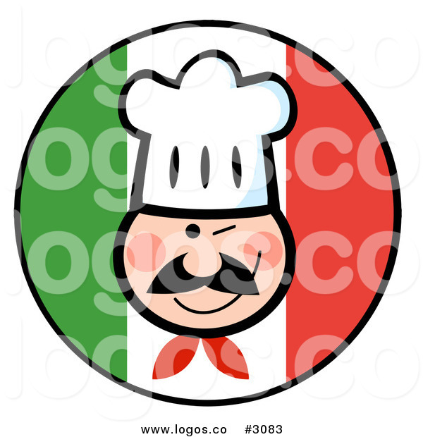 600x620 Royalty Free Vector Of A Winking Chef Face Over An Italian Flag