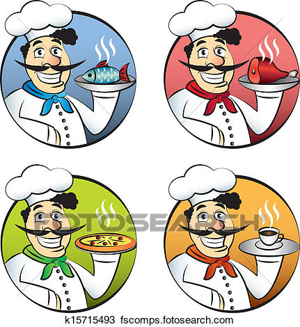 431x470 Clipart Of Italian Cartoon Chef Or Cook Man Vector Set K15715493