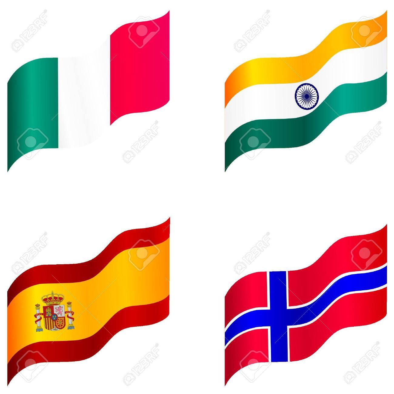 1300x1300 Set Of Flags Of Spain, Italy, Norway, India Royalty Free Cliparts