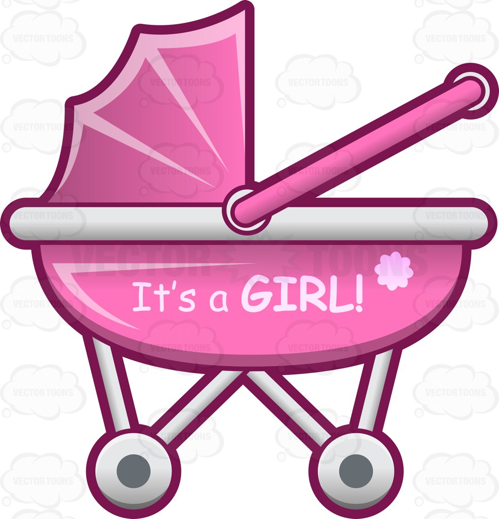 984x1024 A Baby Trolley Celebrating The Birth Of A Baby Girl Cartoon
