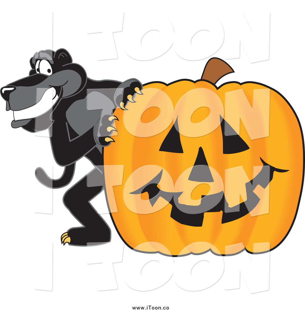 1024x1044 Royalty Free Cartoon Of A Black Jaguar With A Halloween Pumpkin By