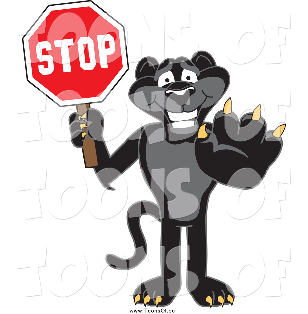 1024x1044 Vector Cartoon Of A Black Jaguar Character Holding A Stop Sign By