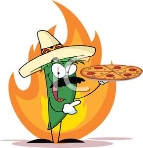 290x300 Flaming Hot Jalapeno Holding A Pizza Pie Clip Art Image