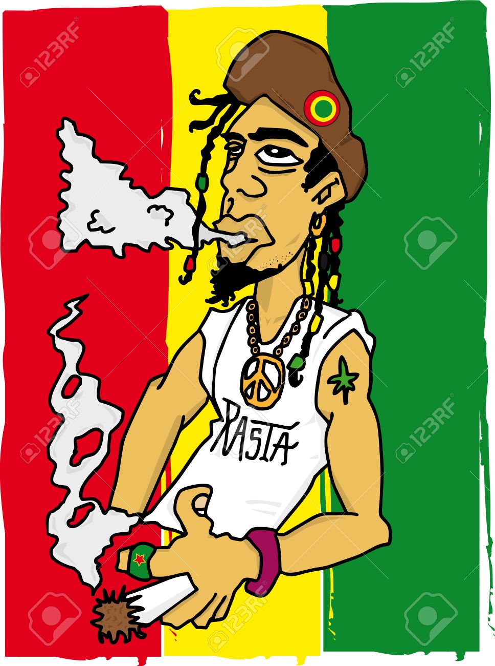 968x1300 Illustration Of A Rastafarian Man On A Jamaican Flag Royalty Free