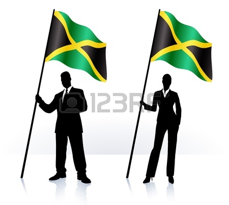 450x404 Business Silhouettes With Waving Flag Of Jamaica Royalty Free
