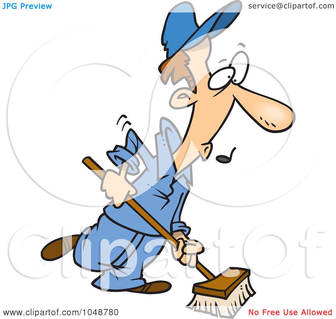 1080x1024 Royalty Free (Rf) Clip Art Illustration Of A Cartoon Janitor Using