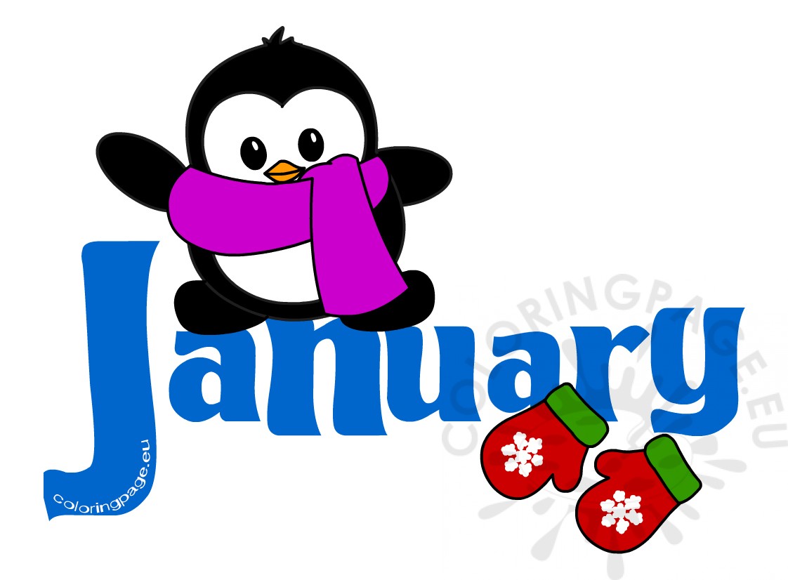 1122x826 January Month Penguin Clip Art Coloring Page
