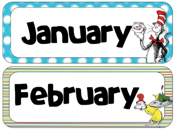 350x263 Dr. Seuss Theme Calendar Headers Months And Days Of The Week