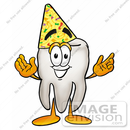 450x450 Clip Art Graphic Of A Human Molar Tooth Character Wearing A Party