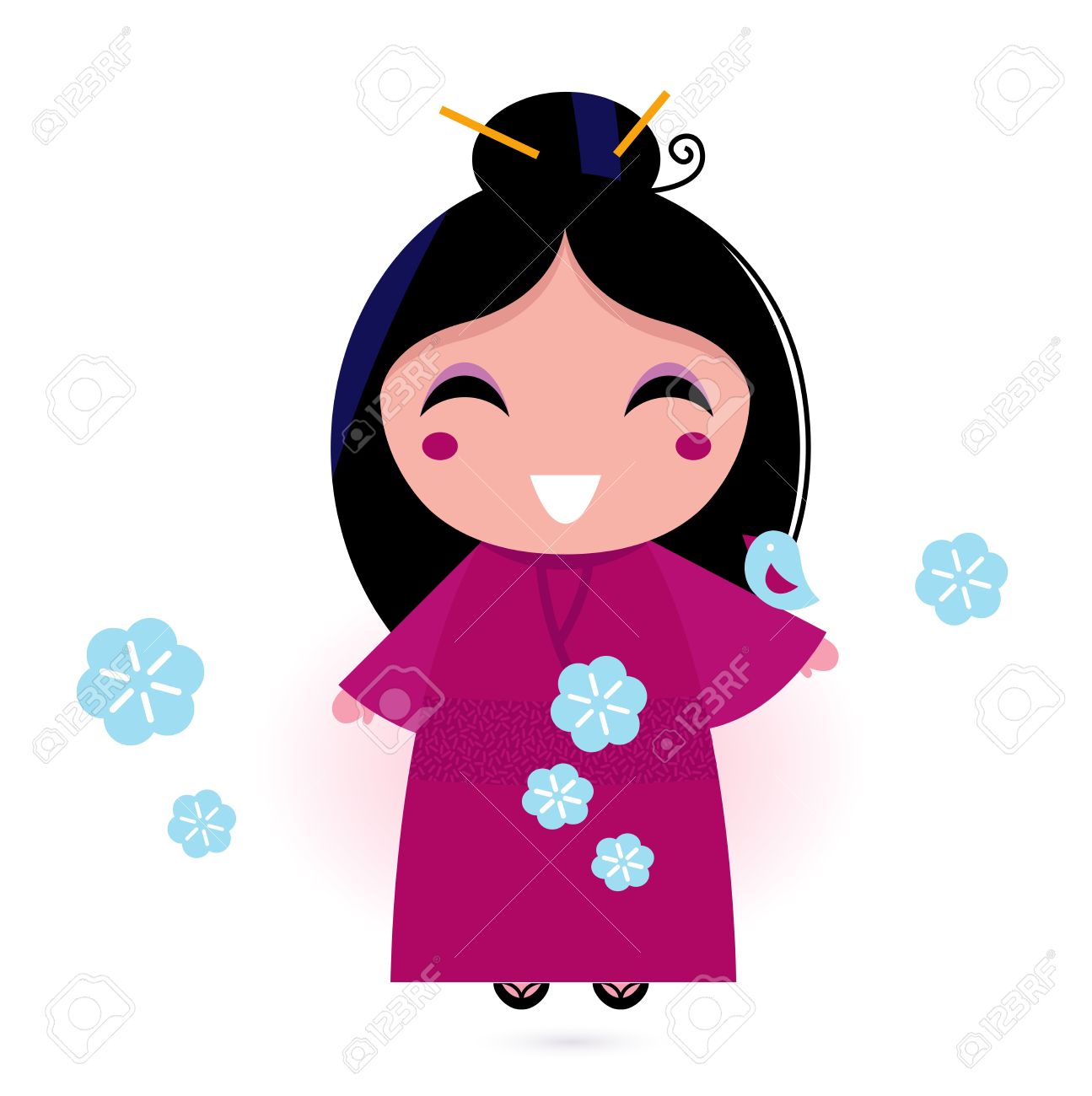 1295x1300 Stylized Cute Japanese Woman. Vector Illustration Royalty Free