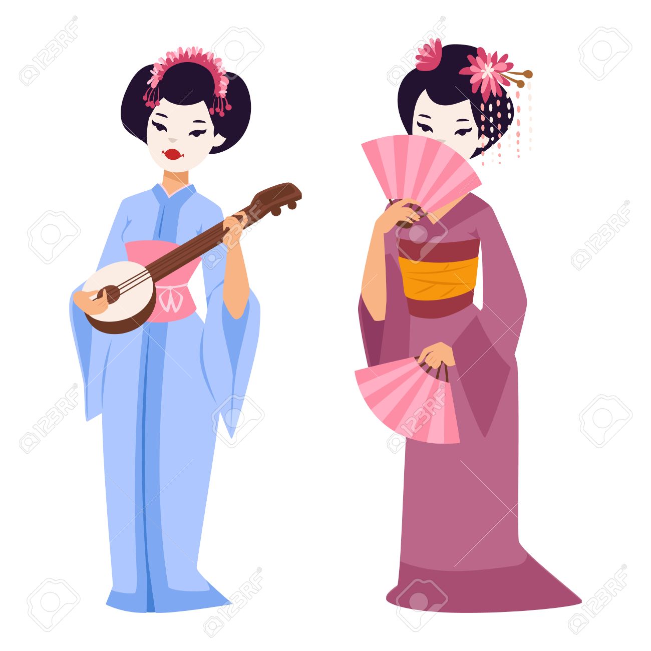 1300x1300 Vector Kokeshi Doll Japanese Geisha Girl Character. Colorful