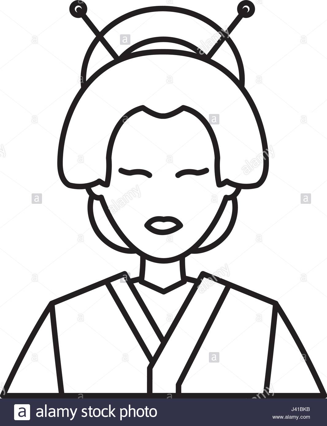 1066x1390 Character Japanese Girl Geisha Traditional Costumen Line Stock