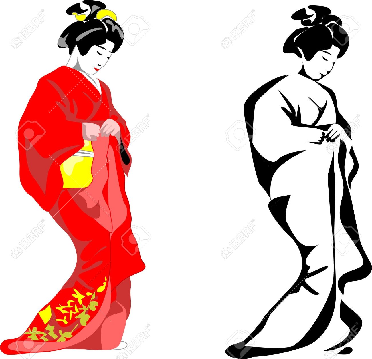 Силуэт японки в кимоно